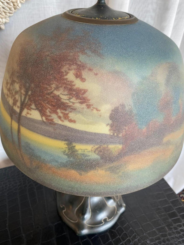 Moe Bridges Co. / Signed / Lake Landscape Table Lamp, U.S.A. 20th Century