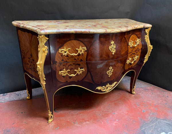 Early 20th Century Louis XV Style Gilt Bronze Marquetry Commode