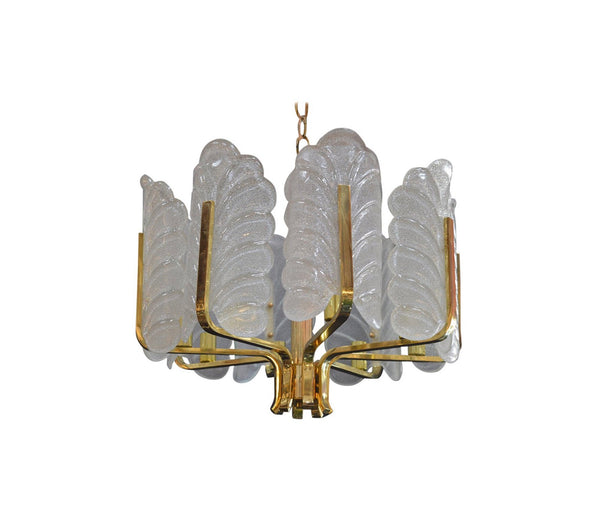 Brass and Glass Leaf Chandelier