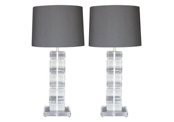 Pair of Square Lucite Table Lamps