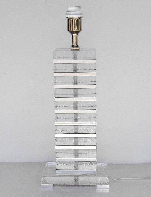 Pair of Italian Table Lamps w/ Clear Murano Glass Blocks, 1990s.