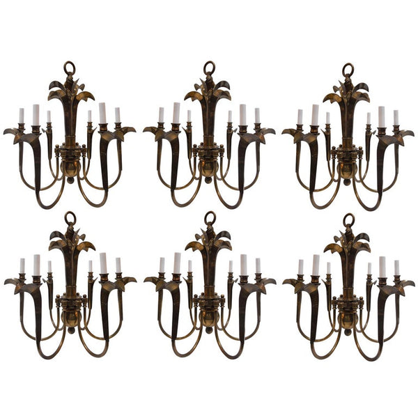 Charming Set of Six Brass Chandeliers