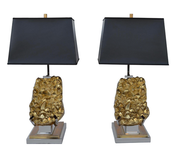 Pair of Table Lamps with Brass Chrome with Black Shade, 2000