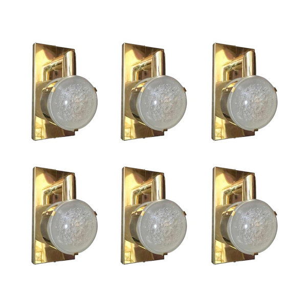 Set of Six Limited Edition Sconce W/ Double Frosted Murano Glass, circa 1990's