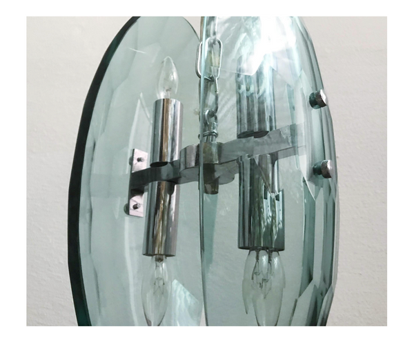 Vintage Italian Pendant w/ Beveled Glass by Max Ingrand for Fontana Arte, 1960s.