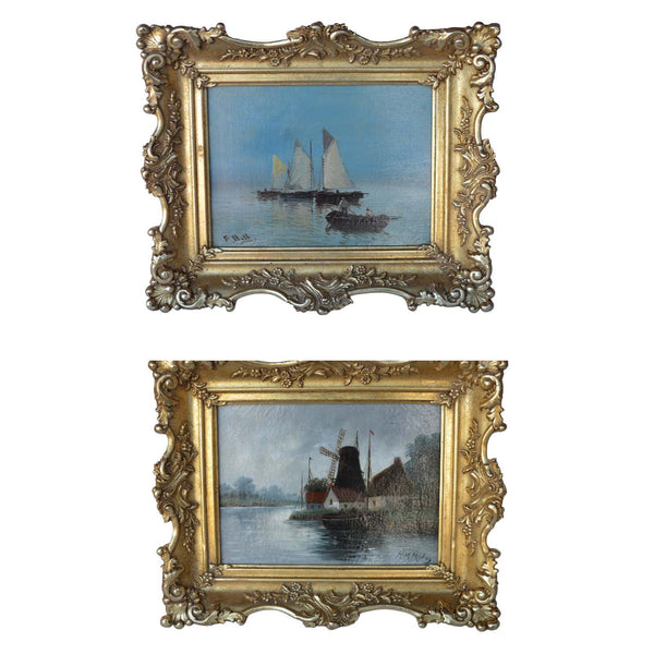 Oil on Canvas Set of Paintings in Wood Gilded Frames