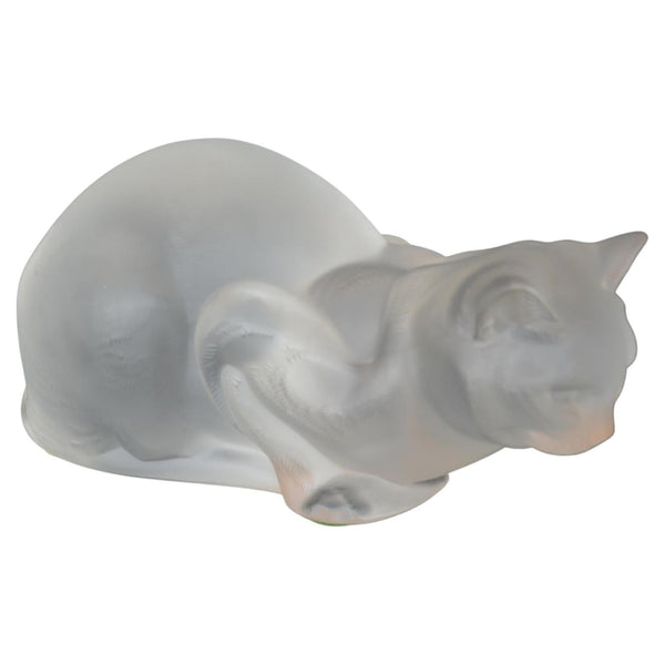 Signed Lalique Frosted Glass Cat, France, 21st Century.
