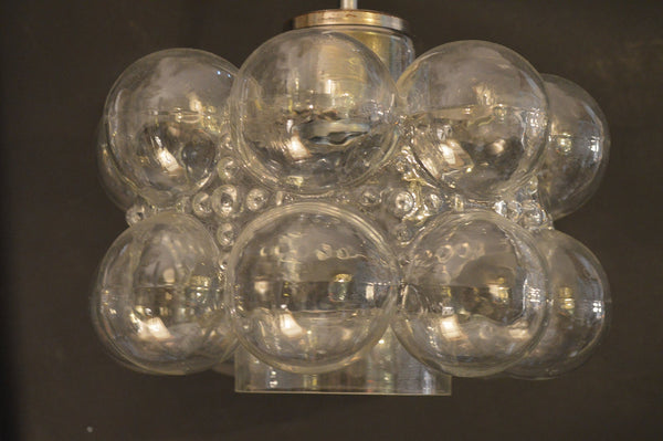 Pair of Hand Blown Glass Bubble Sconces with Matching Pendant Chandelier