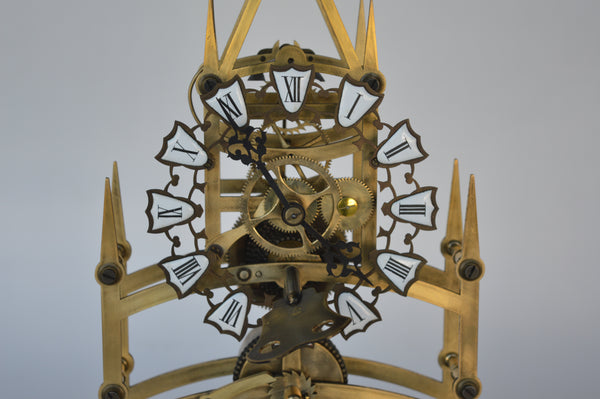 English Late 19th Century Skeleton Clock with Oval Glass Dome