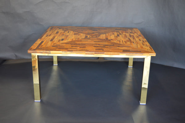 Custom Square, Tiger's Eye Table with Gold Legs