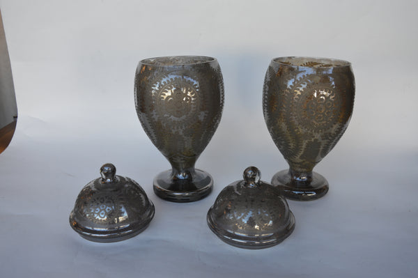 Italian Etching Mercury Glass Vase Set