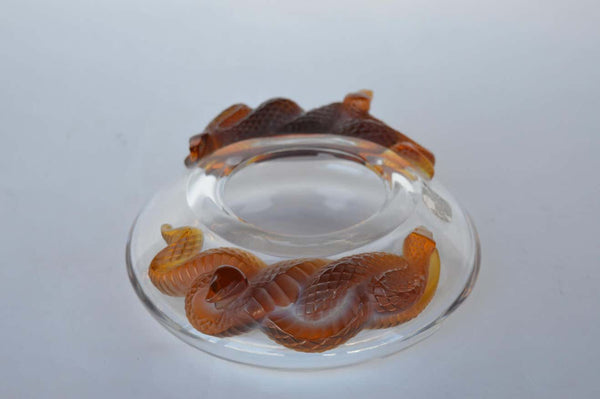 René Lalique Amber Snake Glass Vase