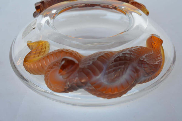 René Lalique Amber Snake Glass Vase