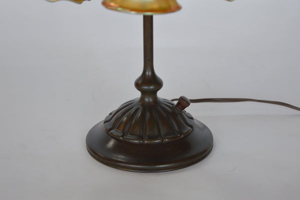 Vintage Tiffany Studios Three Light Lily Bronze and Favrile Table Lamp
