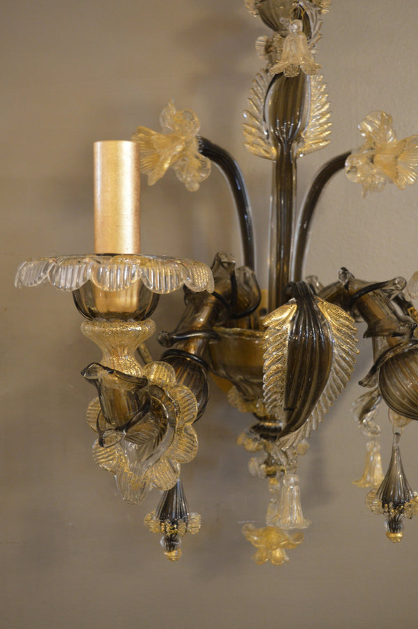 Pair of Black and Gold Murano Sconces
