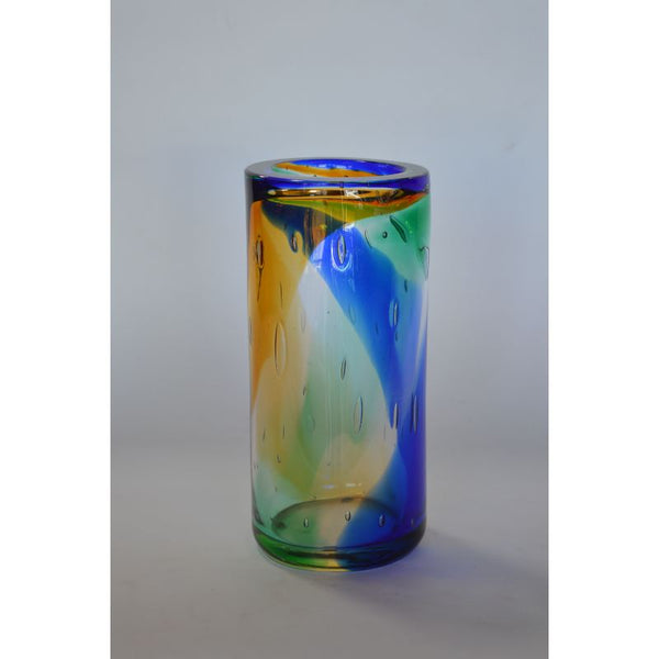 Murano Blue Amber Green Cylinder Vase by Camozzo