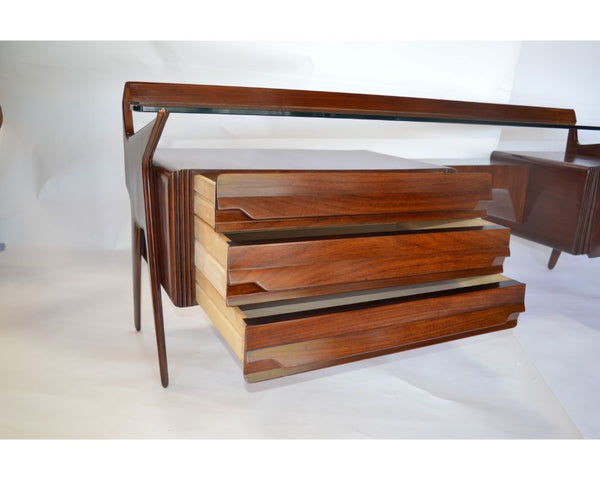 Mid Century Italian Vanity Console with Walnut, Rosewood and Glass by Carlo De Carli