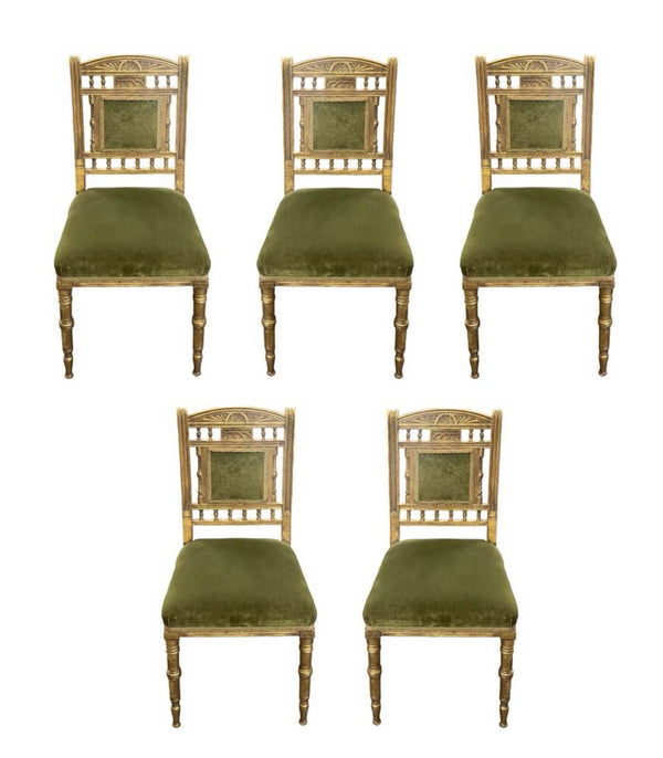Set of Five American Gilt Wood & Green Velvet Chairs, c. 1920's