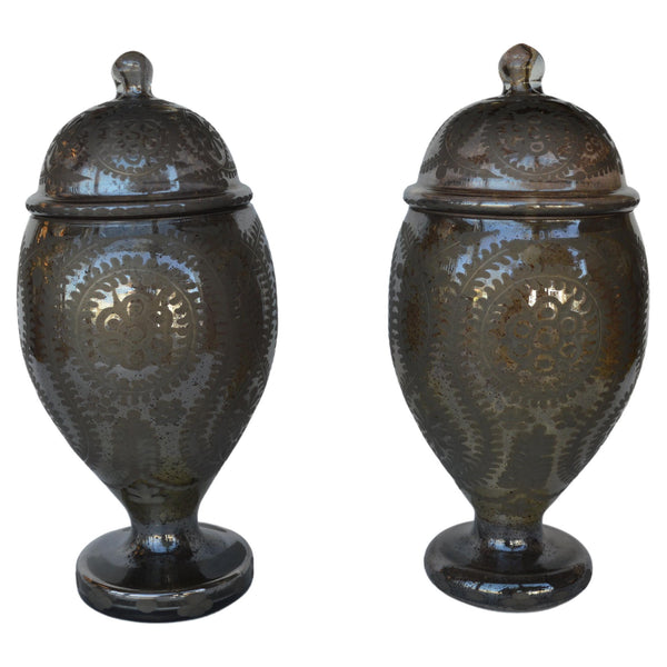 Italian Etching Mercury Glass Vase Set