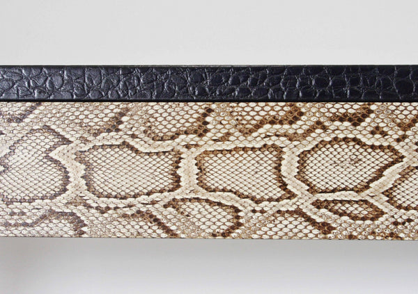 Chic Console Table w/ Black Leather & Snake Skin Attrib. to Karl Springer, 1970s
