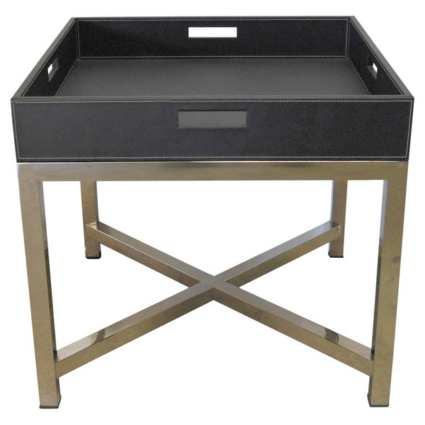Square Italian Leather and Chrome Tray Table