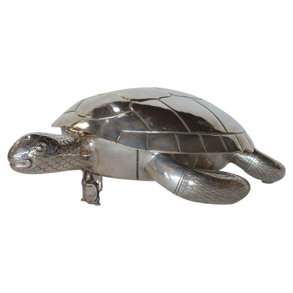 Large Metal Silver Plated Turtle Box