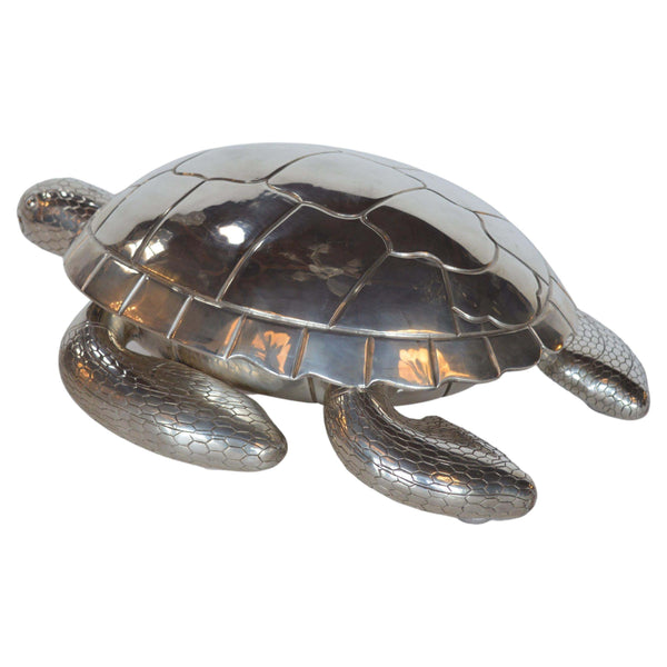 Large Metal Silver Plated Turtle Box