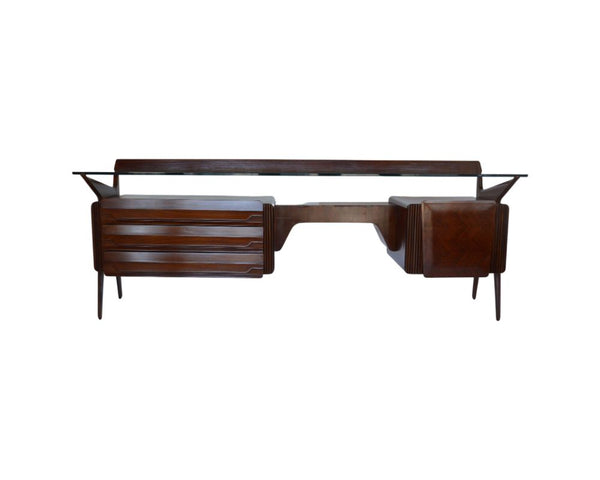 Mid Century Italian Vanity Console with Walnut, Rosewood and Glass by Carlo De Carli