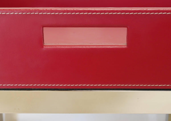 Red Leather & Stainless Steel Tray Table, Italy 1980’s