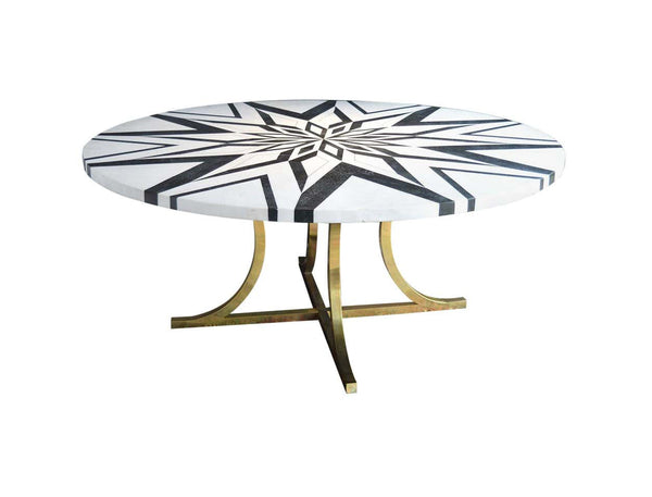 Hollywood Regency Inlaid Marble Top Dining Table
