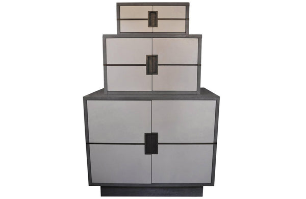 Stacked Grey and White cabinet with Brass