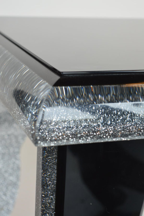 Black Lucite Coffee Table with Silver Glitter