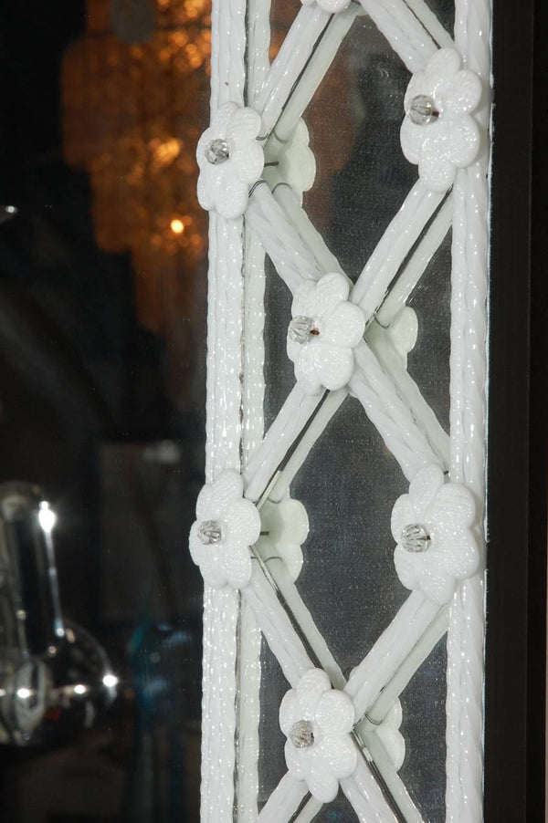 Italian Mirror w/ White Murano Glass in Venetian Crisscross Design, 1990s