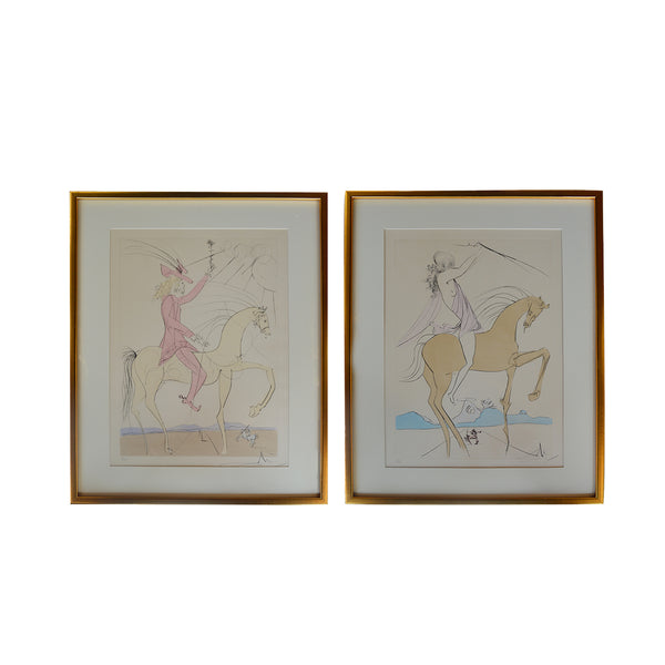 Pair of Salvador Dali (spanish 1904-1984) Two etchings on papers “Amazon” and “Cavalier a la rose