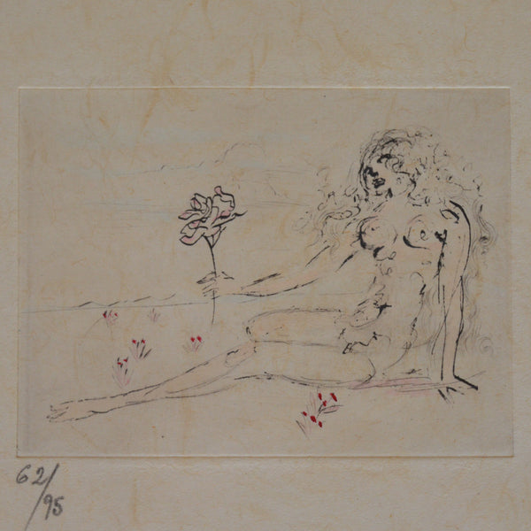 Pair of Salvador Dalí Two etchings on papers “Woman with the flower”and “Leaving the level of anger”