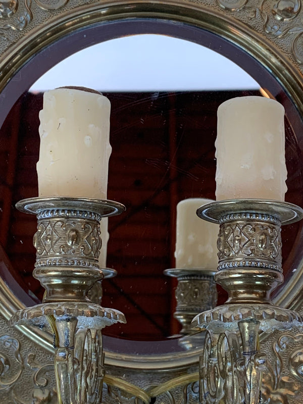 Pair of Round Italian Brass and Mirrored Sconces