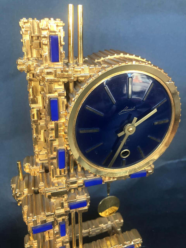 Bronze Gold-Plated Clock with Blue Stones