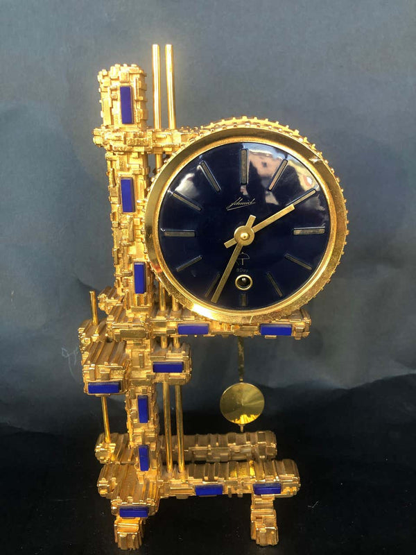 Bronze Gold-Plated Clock with Blue Stones