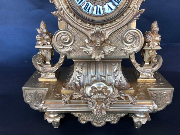 Large 19th Century French Doré Bronze Mantel Clock