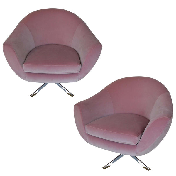 Pink Velvet Swivel Armchair with Chrome Star Base