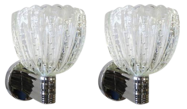 Pair of Barovier and Toso Pulegoso Wall Sconces