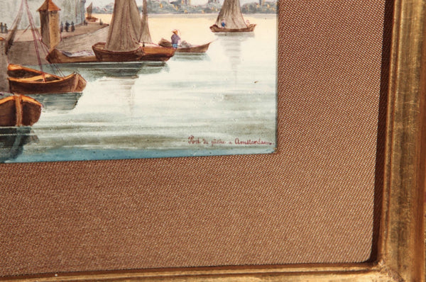 Late 19th Century Porcelain Plaque of Port in Amsterdam