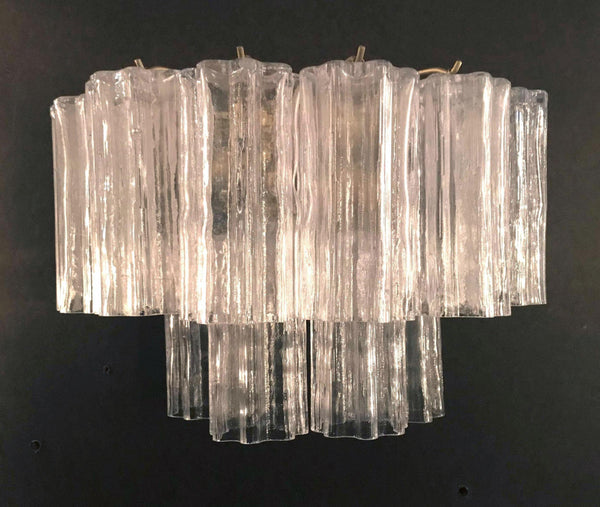 Six Vintage Italian Sconces with Clear Tronchi Murano Glass