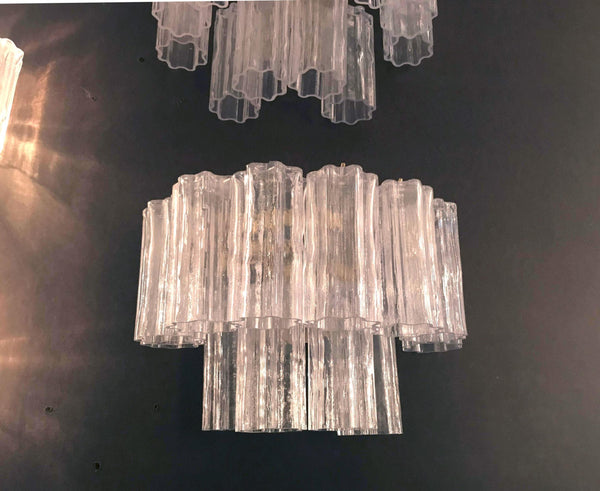 Six Vintage Italian Sconces with Clear Tronchi Murano Glass